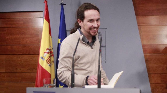 Pablo Iglesias en la sala de prensa de La Moncloa.