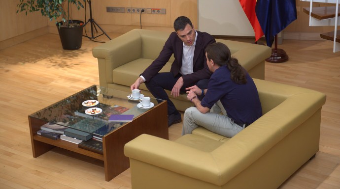 Pedro Sánchez y Pablo Iglesias este miércoles en el Congreso.