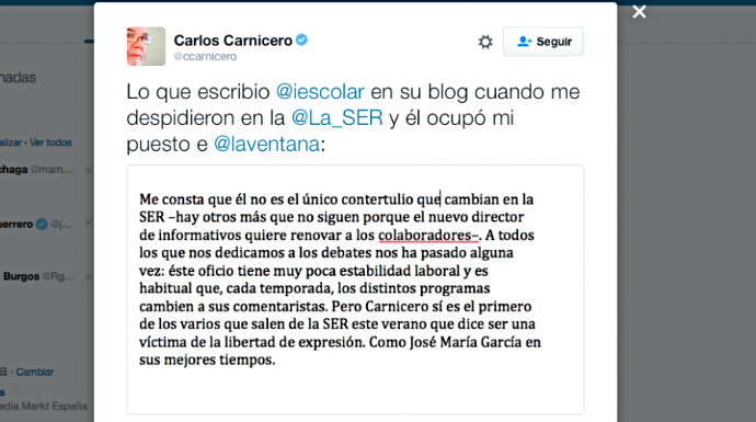 El tuit de Carlos Carnicero