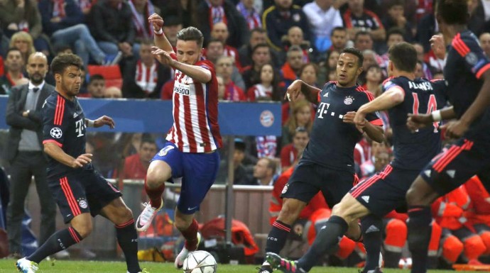 Partido de ida en las semifinales de la Champions entre el Atlético de Madrid y el Bayer Múnich.