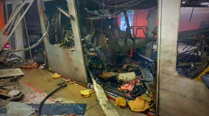 Imagen del atentado en el metro de Bruselas. 