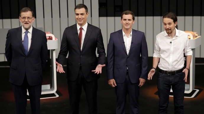 Rajoy, Sánchez, Rivera e Iglesias en el debate a cuatro del día 13