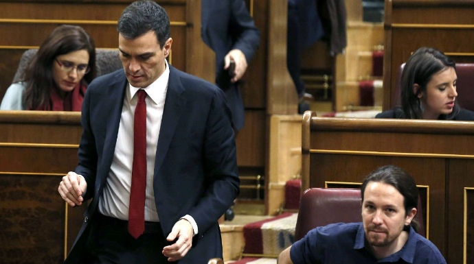 Pedro Sánchez y Pablo Iglesias, en el Congreso de los Diputados