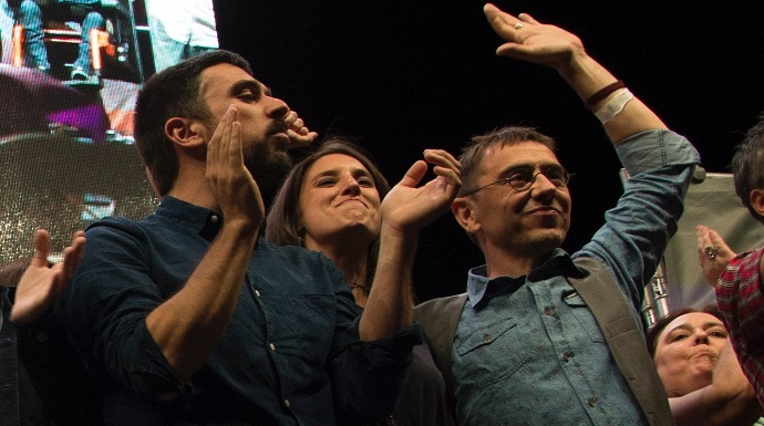 Monedero, en un acto de Podemos junto a Pablo Iglesias