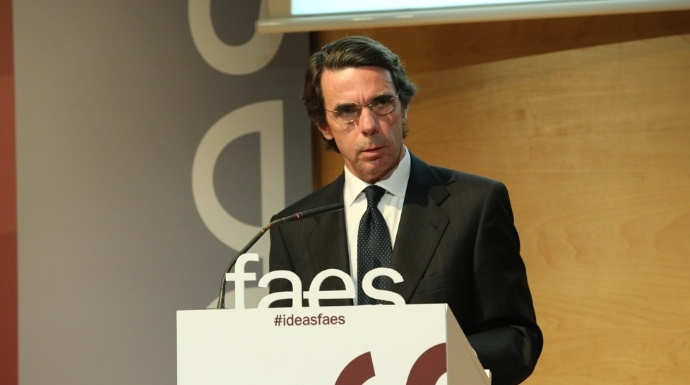 El expresidente del Gobierno, José María Aznar, este jueves en un acto de FAES.