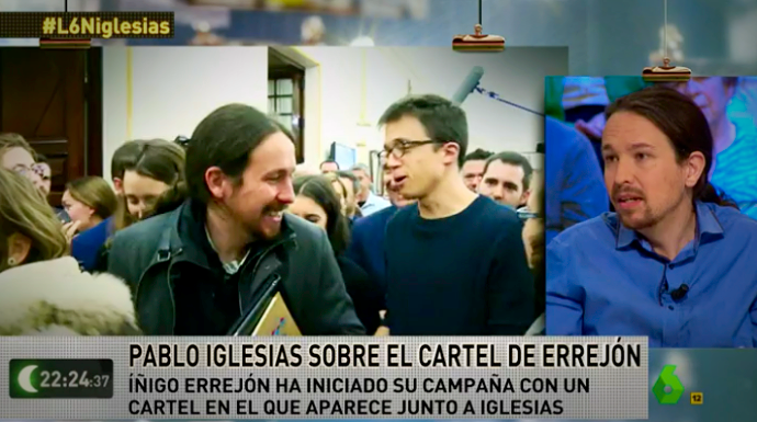 Un momento del programa en el que Iglesias criticaba a Inda y a Errejón.