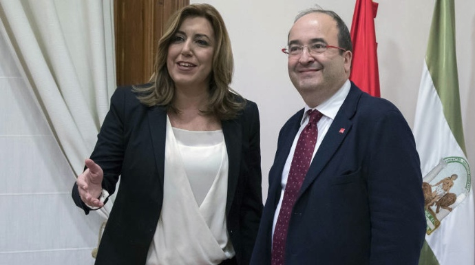 Susana Díaz y Miquel Iceta, en el Palacio de San Telmo, tras la "reconciliación" con el PSC.