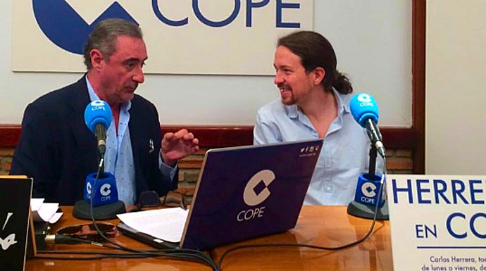 Carlos Herrera y Pablo Iglesias, en su primera entrevista en Herrera en COPE.