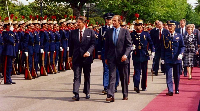 El Rey Juan Carlos durante una visita de Reagan a Madrid en 1985.