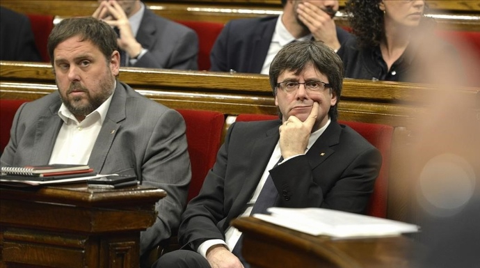Junqueras y Puigdemont, en el Parlamento de Cataluña.
