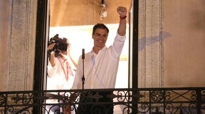 Pedro Sánchez, la noche de su victoria en las primarias.