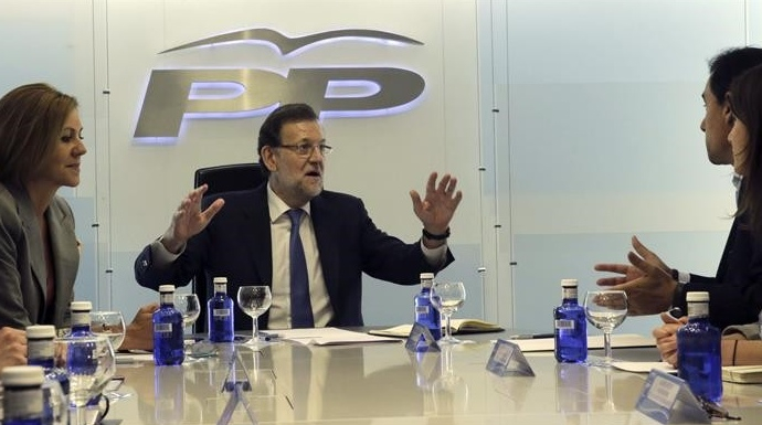 Rajoy, entre Cospedal y Maíllo, en el Comité de Dirección del PP.