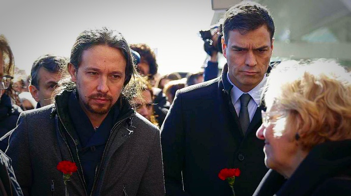 Pablo Iglesias y Pedro Sánchez, en un acto en Madrid.