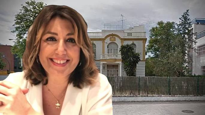 Susana Díaz, sobreimpresa a la fachada del prostíbulo Don Angelo, el más fecuentado