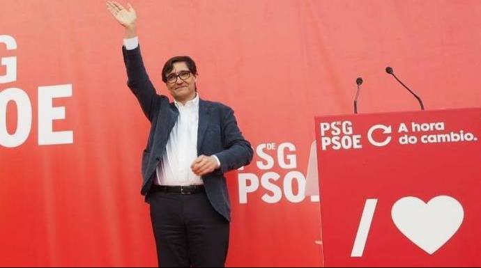 Salvador Illa, invitado "estrella" de un mitin del PSdG en la campaña gallega del 12-J.
