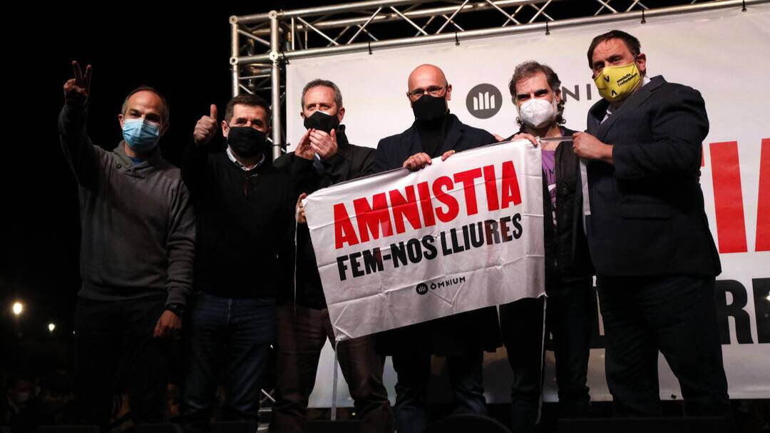 Los presos independentistas en un acto de Òmnium Cultural.