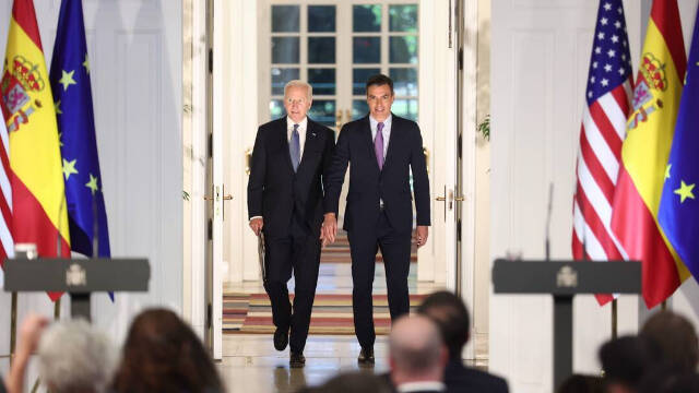 Joe Biden y Pedro Sánchez en su comparecencia conjunta