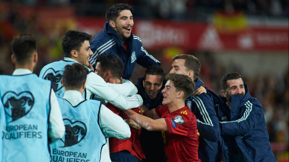 Los jugadores de la selección española, celebrando la clasificación para el Mundial el pasado mes de noviembre. 