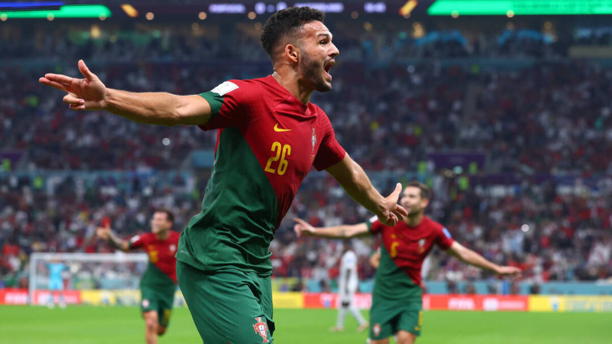 Gonçalo Ramos celebra un gol con Portugal ante Suiza.