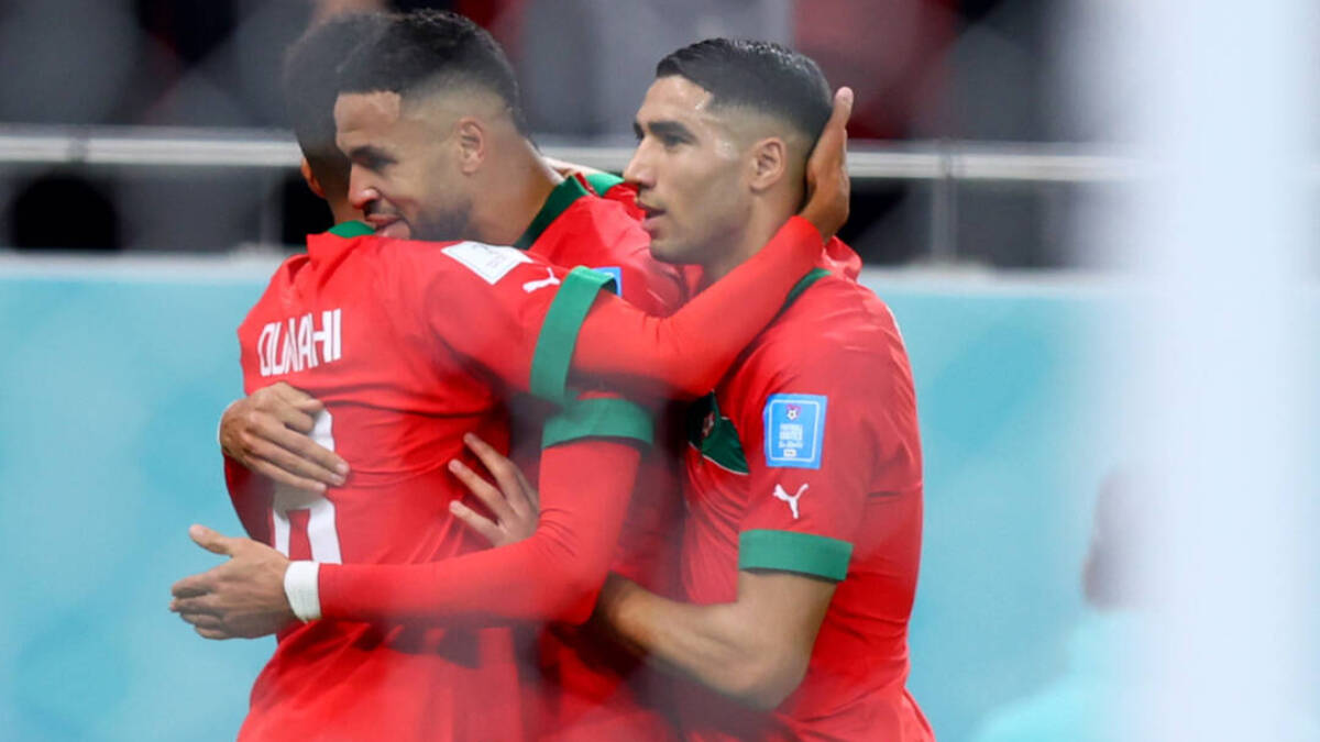 Los jugadores de Marruecos celebran el gol de En-Nesyri.