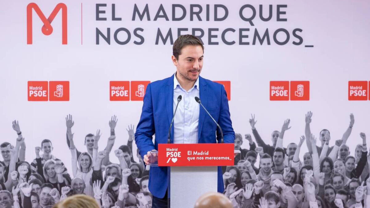 Juan Lobato, candidato del PSOE a la Comunidad de Madrid, en un reciente acto de su partido
