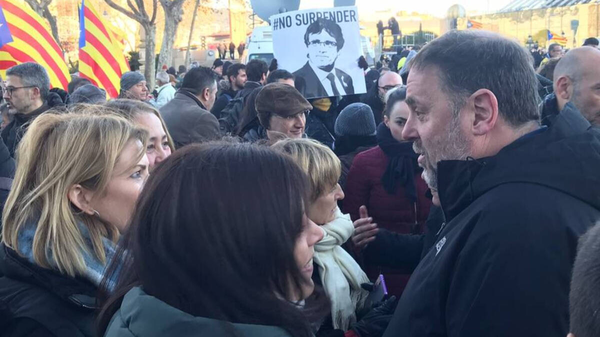 El líder de ERC, Oriol Junqueras, en la protesta contra la Cumbre Hispano-Francesa.