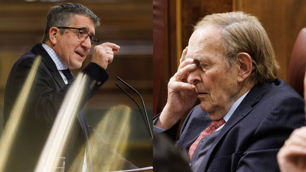 El portavoz del PSOE en el Congreso, Patxi López, y el candidato de la moción de censura, Ramón Tamames.