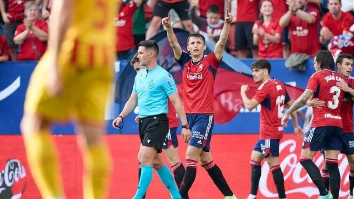 Budimir celebra uno de los goles de Osasuna en su último encuentro de la pasada Liga. 