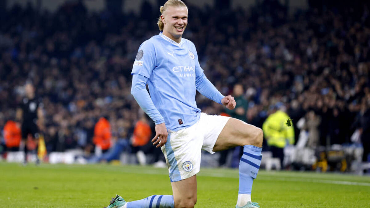 Erling Haaland celebra un gol con el Manchester City.