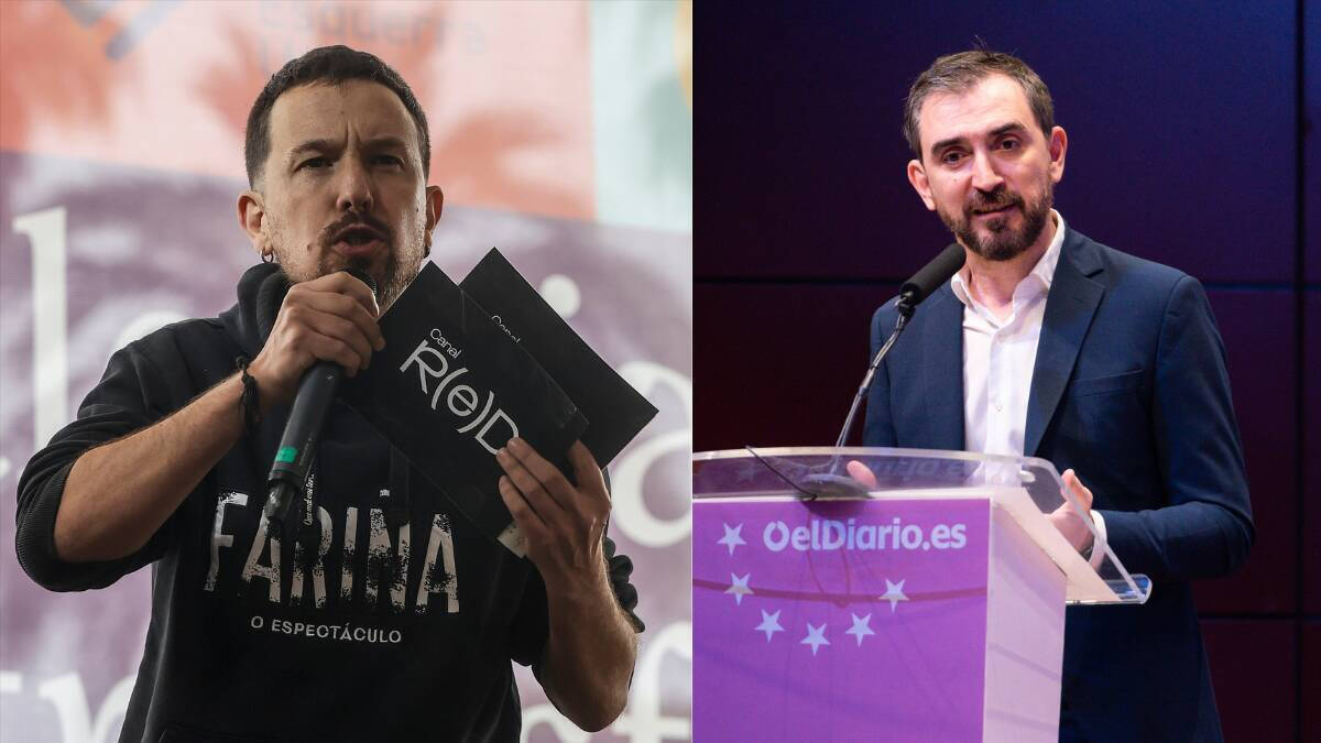 El fundador de Podemos, Pablo Iglesias (izq.), y el director de elDiario.es, Ignacio Escolar.