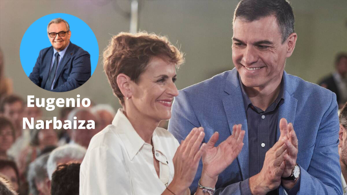 El secretario general del PSOE y presidente del Gobierno, Pedro Sánchez, y la secretaria general del PSN-PSOE, María Chivite.