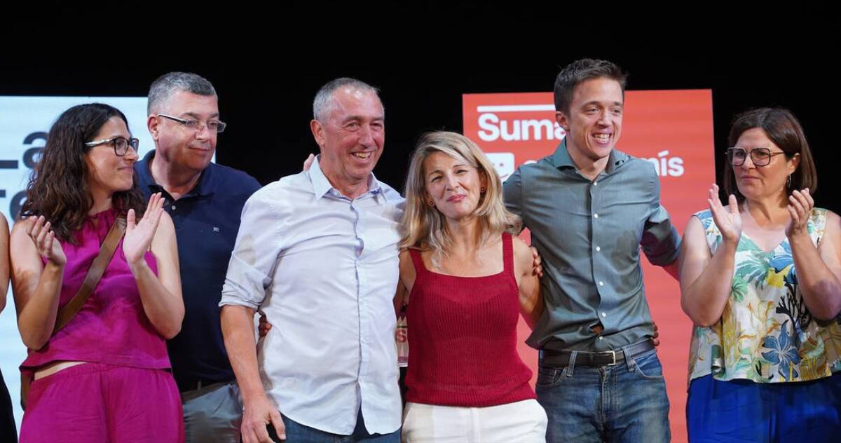 Compromís y Sumar en un acto de campaña electoral de las pasadas elecciones generales, en Valencia.