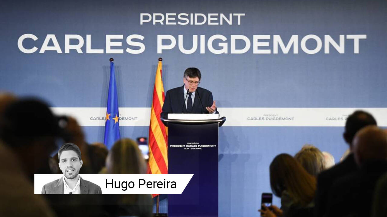 Carles Puigdemont en la presentación de su candidatura en Elna (Francia)