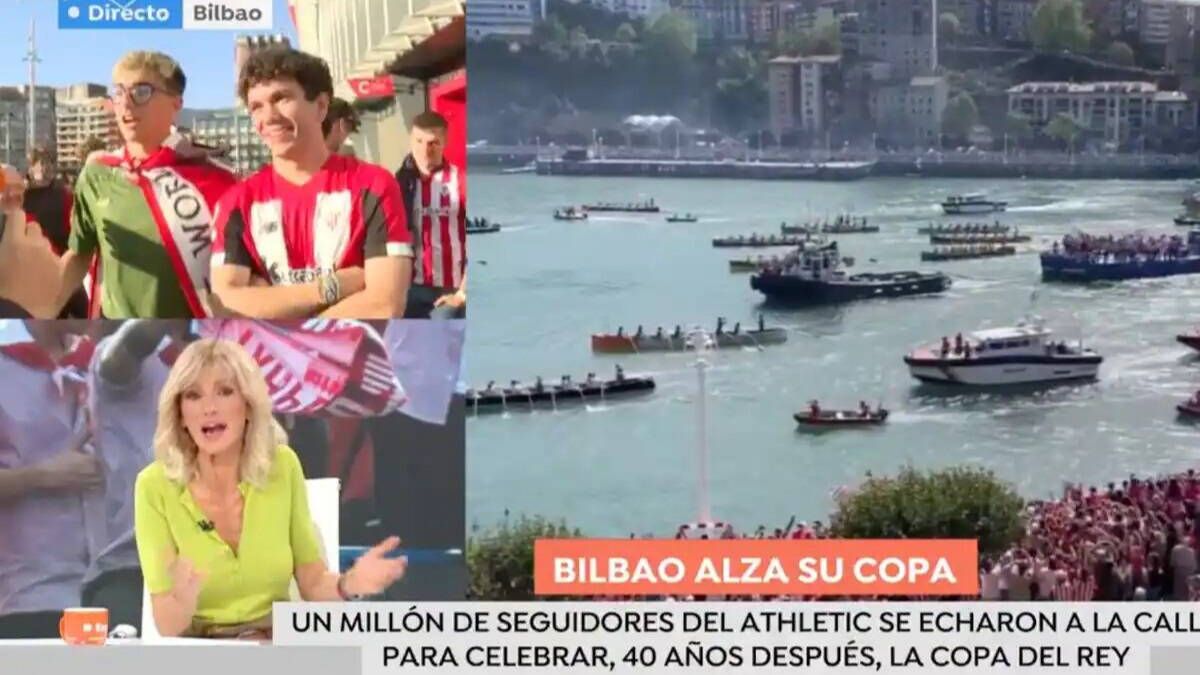 Susanna Griso defiende a dos seguidores del Athletic tras la pregunta de un reportero.