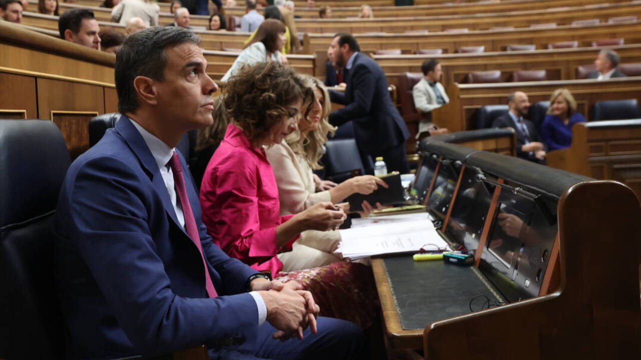 Pedro Sánchez durante la sesión de control al Gobierno este miércoles en el Congreso