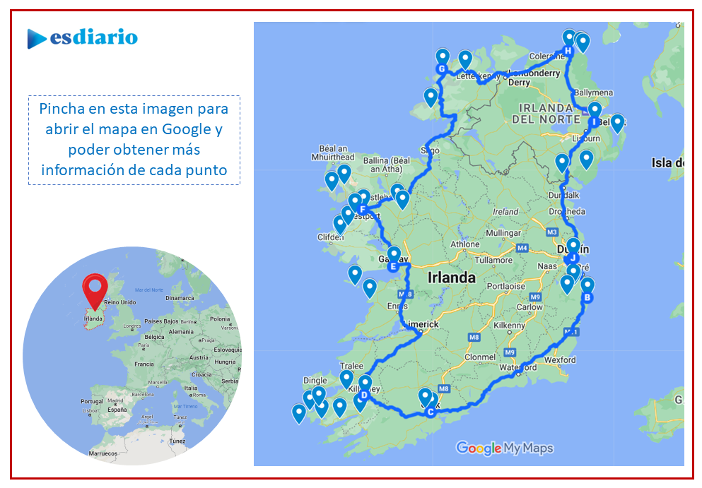 Mapa del circuito circular Irlanda - ESDIARIO.COM