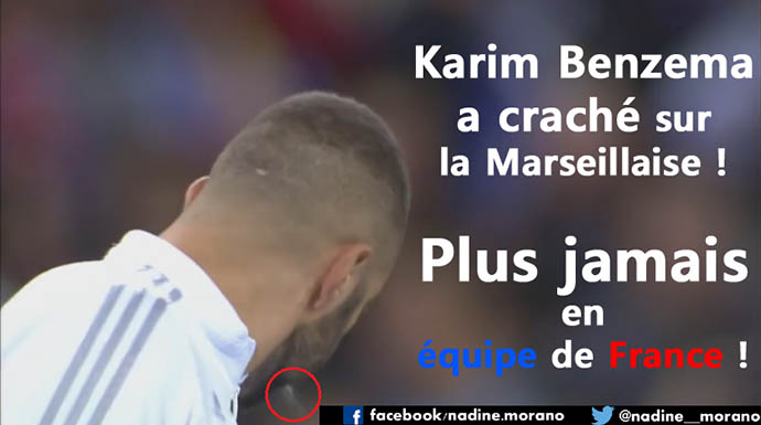 Imagen difundida por redes sociales para pedir que Benzema no juegue con la selección francesa.