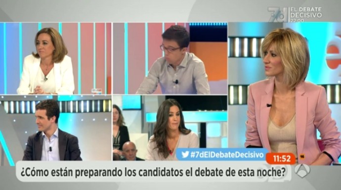 Casado, Chacón, Errejón y Villacís en la previa del debate.