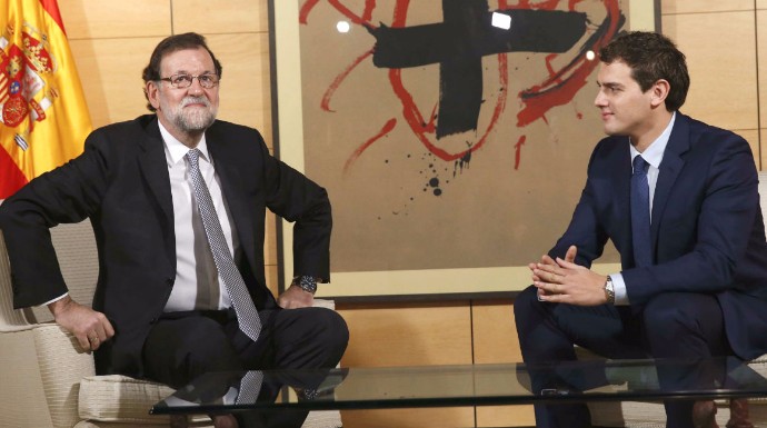 Rajoy y Rivera durante una reunión el pasado jueves en el Congreso.