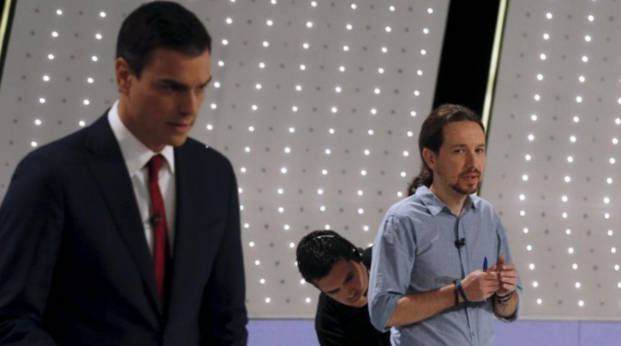 Pedro Sánchez y Pablo Iglesias, durante el debate electoral en Atresmedia