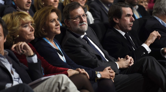 Rajoy, en un acto del PP, junto a Aguirre, Cospedal y Aznar