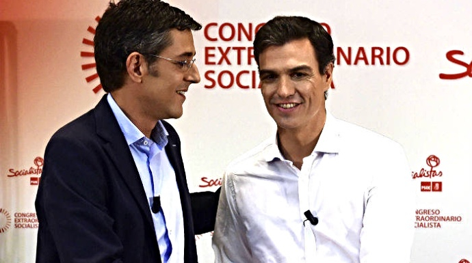Eduardo Madina y Pedro Sánchez, en un acto de las primarias del PSOE. 