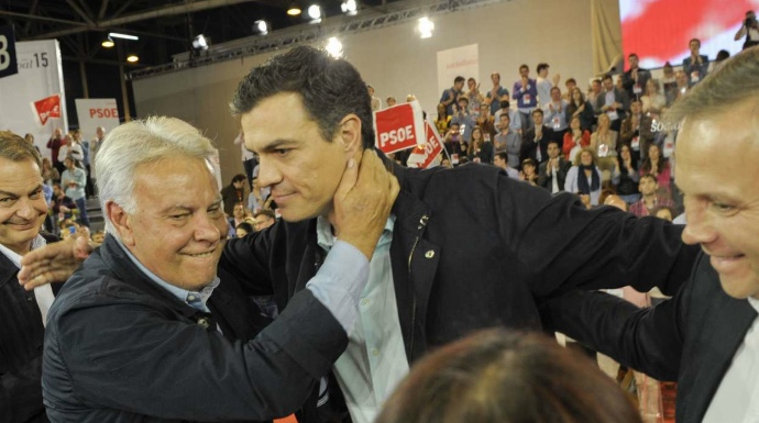 Felipe González y Pedro Sánchez en un mitin del PSOE
