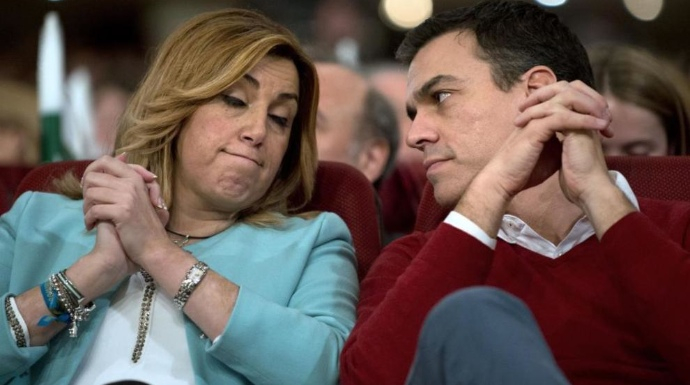Susana Díaz y Pedro Sánchez, durante un mítin del PSOE