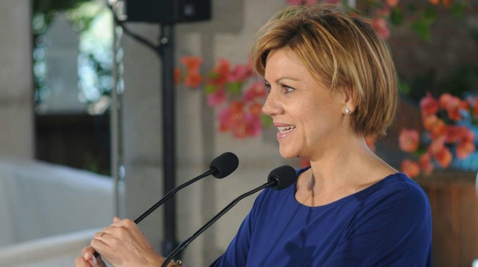 La secretaria general del PP, María Dolores de Cospedal, en un acto de campaña