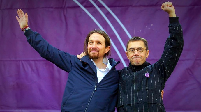 Pablo Iglesias y Juan Carlos Monedero en un acto de partido este pasado invierno.