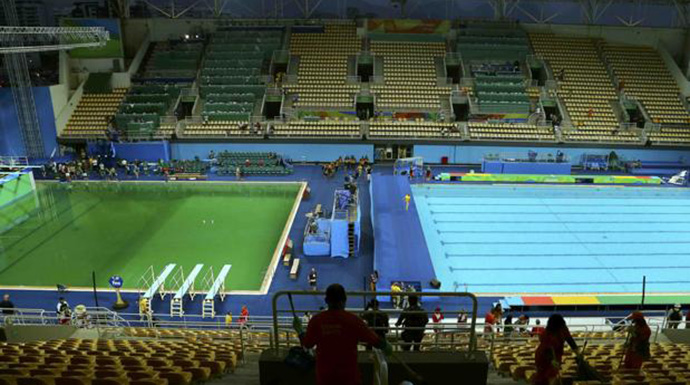 El aspecto actual de la piscina olímpica donde compiten los clavadistas. 