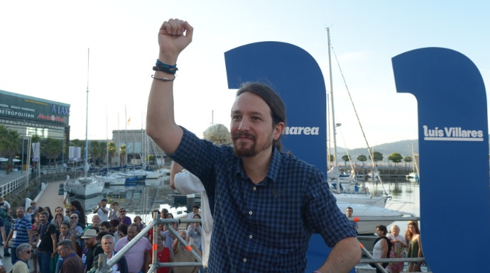 Pablo Iglesias, en un mitin de la campaña gallega