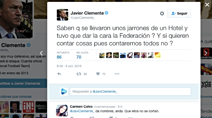 Uno de los tuis ofensivos de Javier Clemente. 