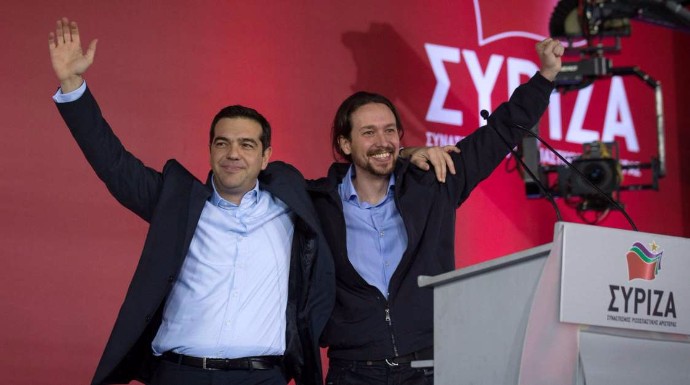 Iglesias cerró junto a Tsipras la campaña electoral de Tsipras en 2015.